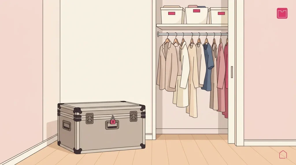 discreet-sex-doll-storage-guide Discreet sex doll storage options including a lockable flight case and a hanging closet setup