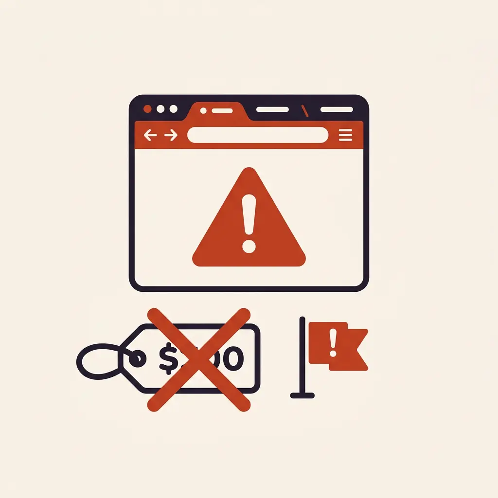 sex-doll-scam-red-flags-warning-signs Warning icons illustrating common red flags of a sex doll scam website