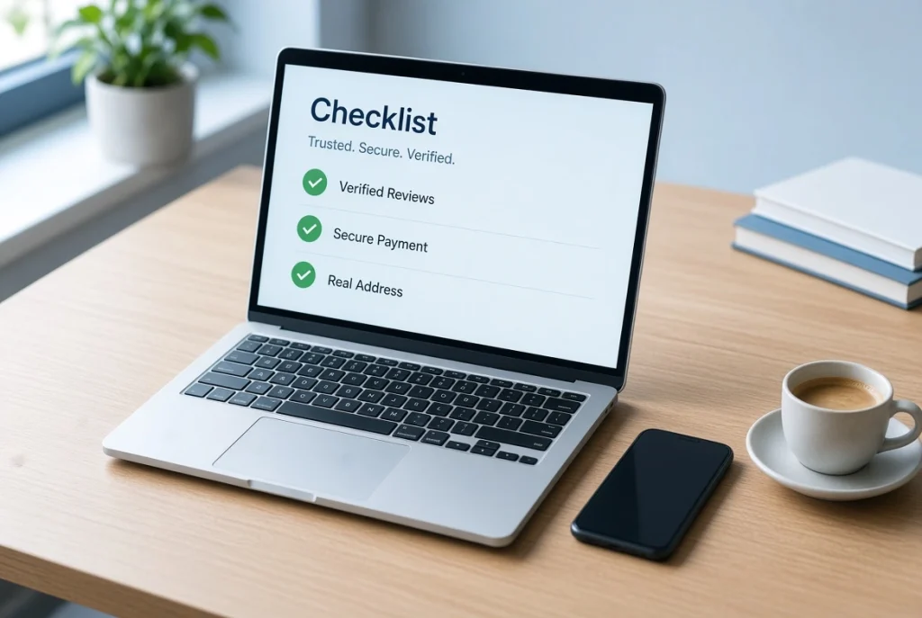 sex-doll-vendor-trust-checklist Laptop checklist for vetting a trustworthy sex doll vendor with verified reviews and secure payment