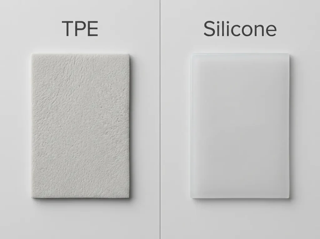 tpe-vs-silicone-sex-doll-material TPE versus silicone material swatches compared for sex doll durability and lifespan
