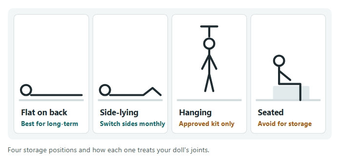 Four storage positions and how each one treats your doll's joints