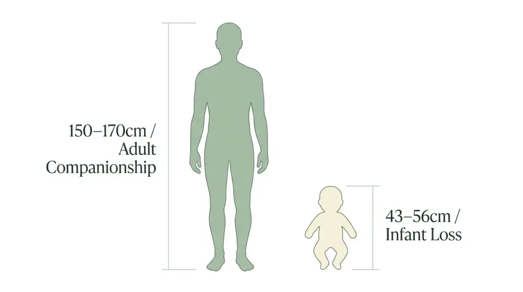 companion-doll-vs-reborn-baby-doll-infographic Infographic comparing the size and purpose of adult companion dolls versus reborn baby dolls for different types of grief