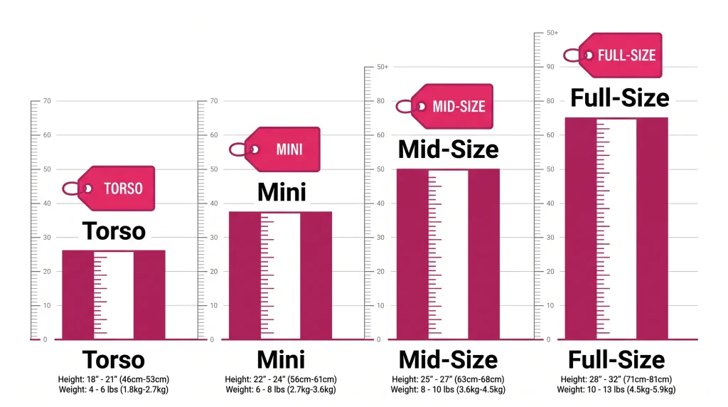 doll-size-weight-comparison-chart Chart comparing height and weight ranges for torso, mini, mid-size, and full-size sex dolls