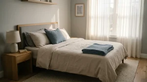 Empty bedroom in soft morning light, symbolizing the quiet loneliness felt after losing a partne