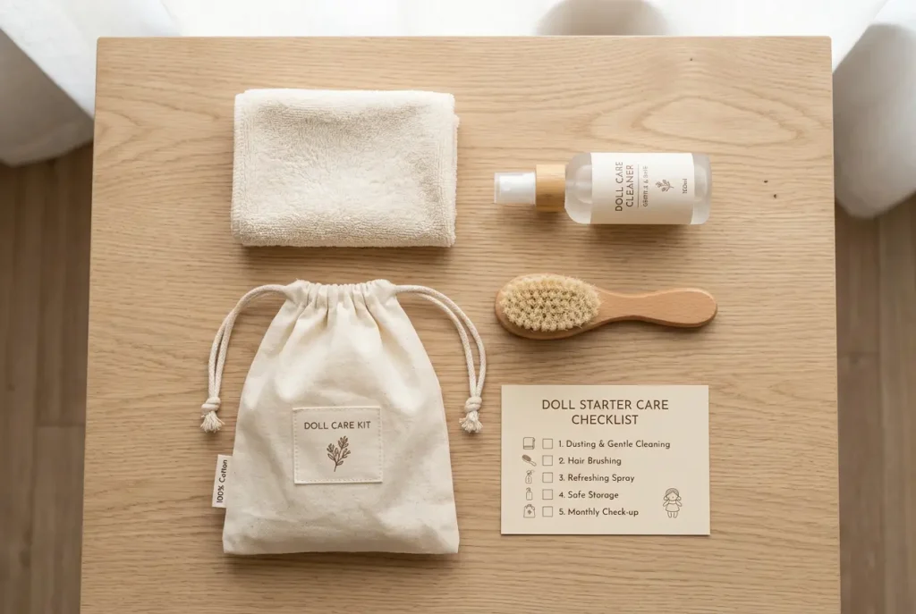 Sex doll starter care kit laid out with cleaning supplies — a guide to choosing and maintaining your first doll