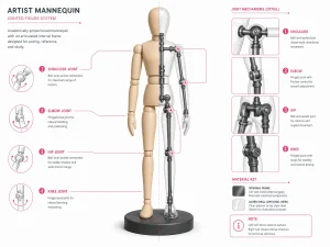 Cutaway diagram of a sex doll showing the internal stainless-steel skeleton frame beneath the skin