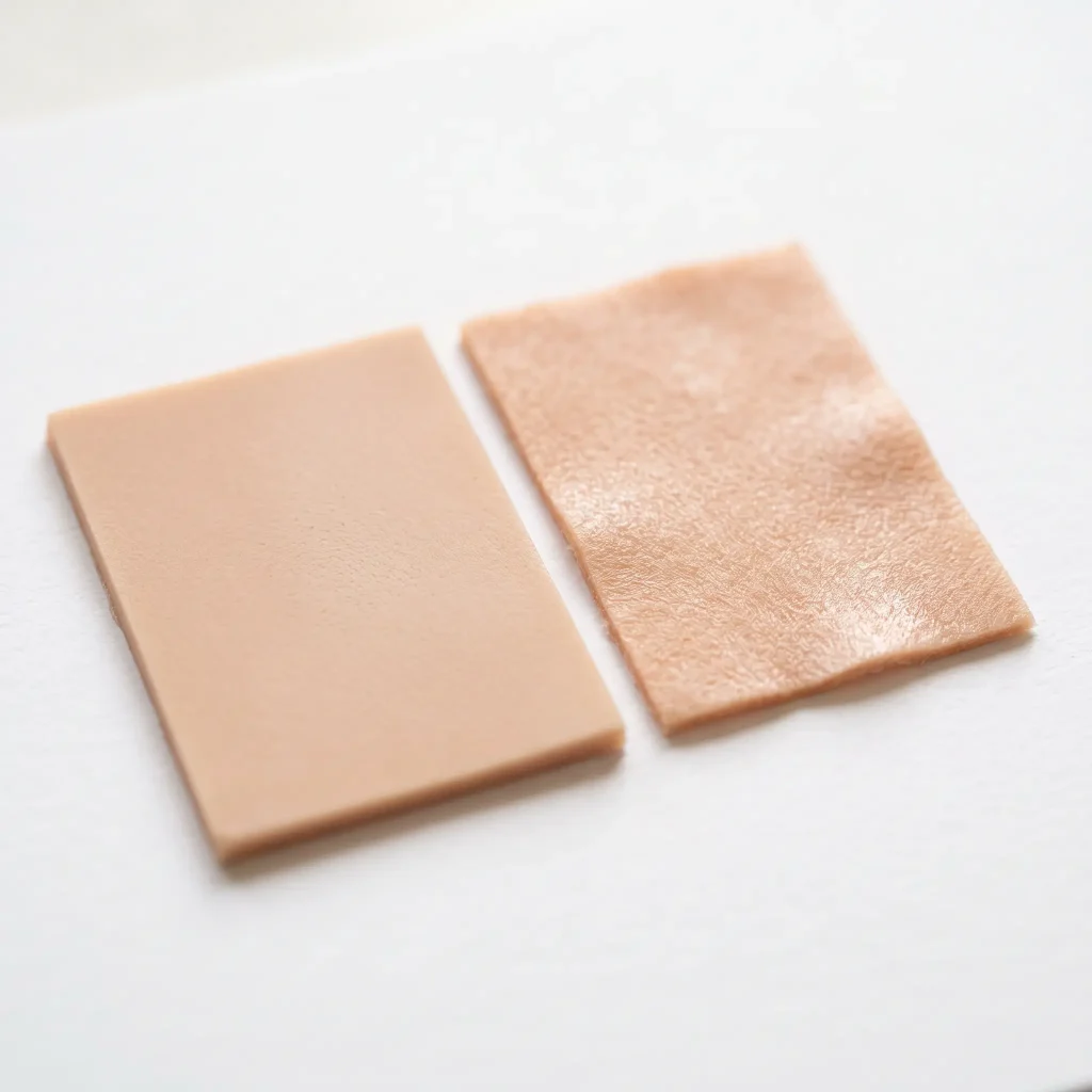 silicone-vs-tpe-material-comparison Macro close-up comparing platinum silicone and TPE material texture side by side