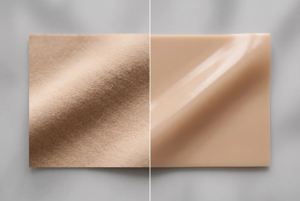 tpe-vs-silicone-love-doll-material-comparison Side-by-side texture comparison of soft TPE and durable silicone materials used in companion love dolls