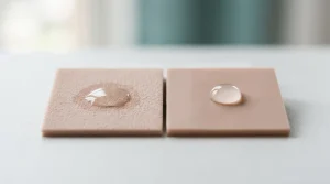 Two material swatches side by side illustrating TPE vs. silicone sex doll materials and their care differences